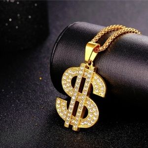 Mens "Bradley" 18K Gold Plated Dollar Necklace